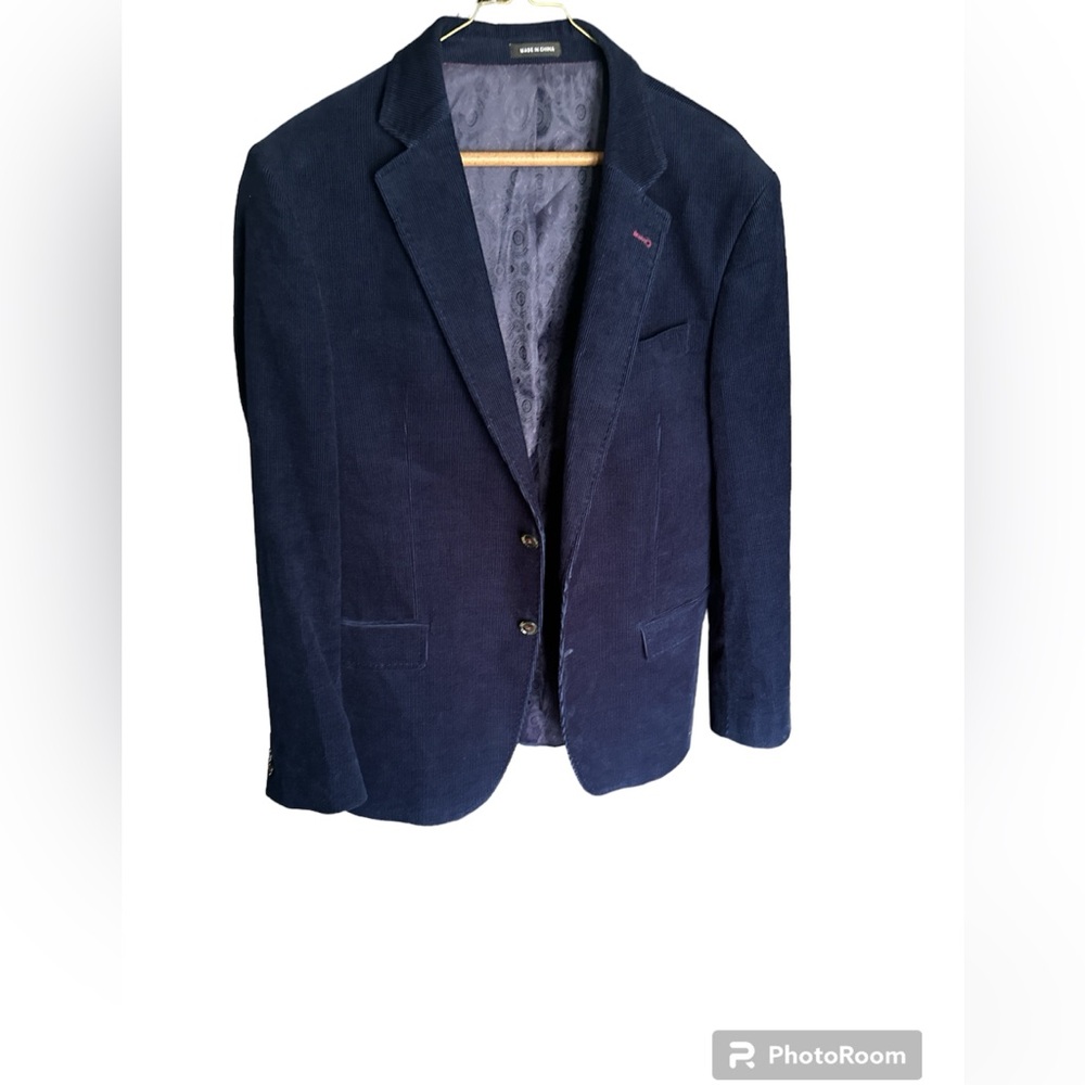 Men retro blue blazer corduroy jacket